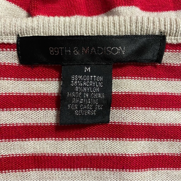 89th & Madison Red Beige Striped Long Sleeve Knit Henley Top - Picture 4 of 4
